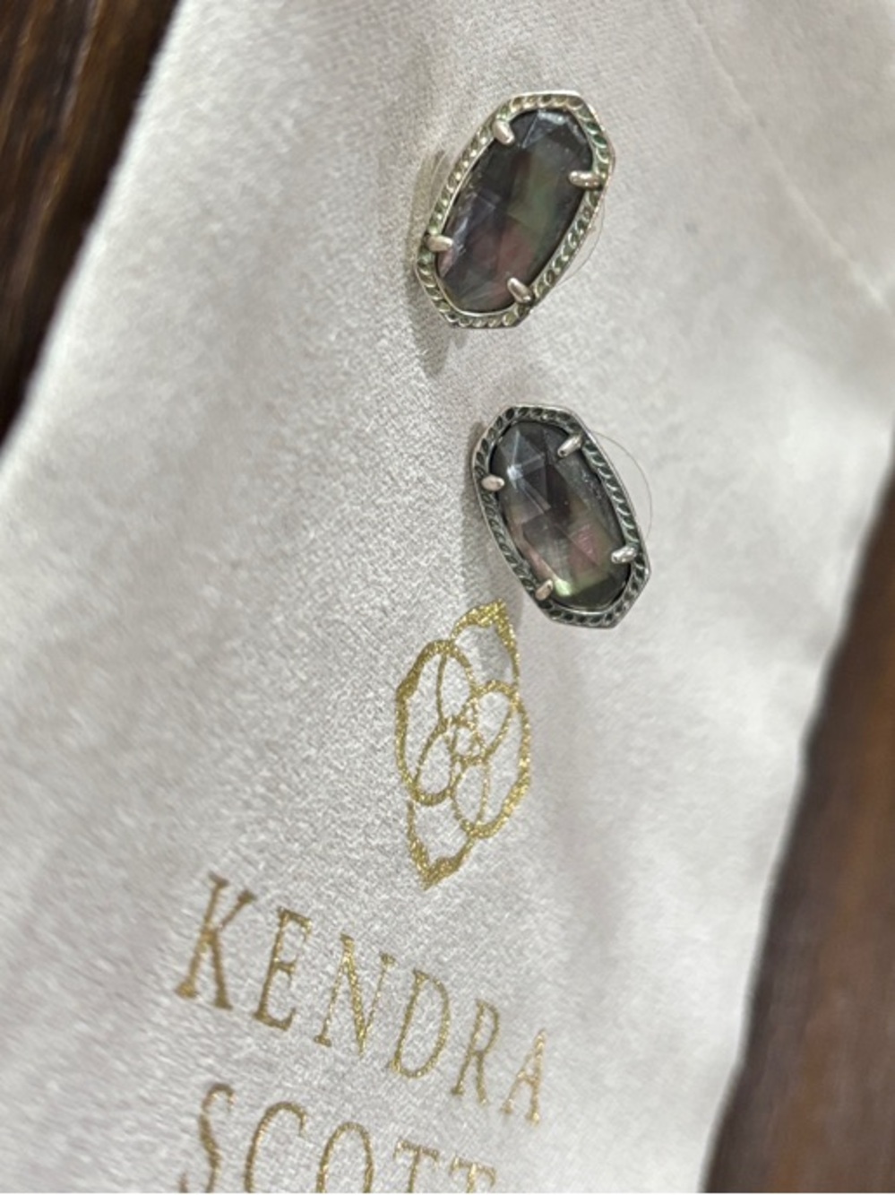 Kendra Scott Iridescent Gray-Green Faceted Stone Stud Earrings